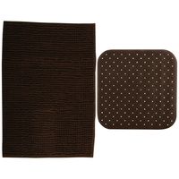 MSV Douche anti-slip mat en droogloop mat - Sevilla badkamer set - rubber/microvezel - bruin - thumbnail