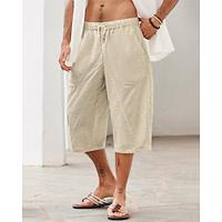 Voor heren Linnen korte broek Zomer korte broeken Strandshorts Zak Trekkoord Elastische taille Effen Comfort Ademend Kuitlengte Feestdagen Vakantie Strand Hawaii Boho Donker kaki Zwart Lightinthebox