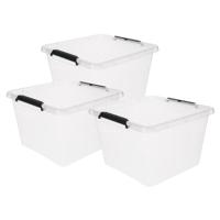 5Five opberg kist met deksel - 3x - Clip Box - 32 liter - 39 x 39 x 26 cm - kunststof - transparant