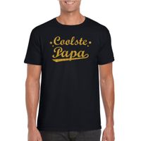 Coolste papa cadeau t-shirt met gouden glitters op zwart voor heren - thumbnail