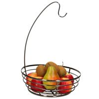 Fruitschaal met bananenhouder - metaal - D28 x H40 cm - zwart - rond