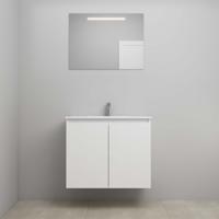 On-Line Badkamermeubelset - 80 cm - Bouwpakket - Greeploos 2 Deuren - Porseleinen Wastafel - 1 Kraangat - Spiegel met LED-Verlichting - Mat Wit