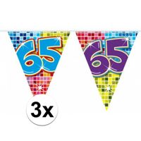 3x Mini vlaggenlijn / slinger verjaardag versiering 65 jaar - thumbnail