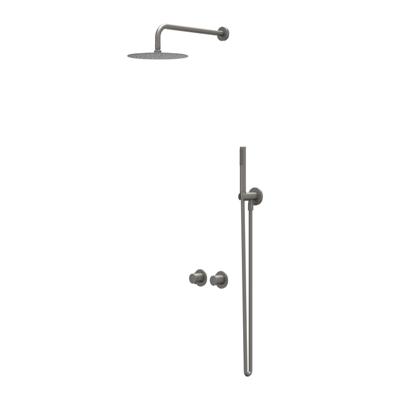 IVY Bond Regendoucheset - inbouw - symmetry - 2-weg stop-omstel - 40cm wandarm - 25cm medium hoofddouche - houder met uitlaat - 150cm doucheslang - 3-standen handdouche - Geborsteld metal black PVD CSB3GMBEAA
