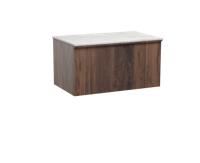 Balmani Forma zwevend badmeubel 90 x 55 cm amerikaans notenhout met Stretto enkele wastafel in marmer carrara Verticale symmetrische rechte ribbel