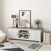 Meubel voor TV tot 65" Houten TV-Consoletafel 2 Kastjes Open Schappen 2 Kabelgaten voor Woonkamer Wit + Grijs