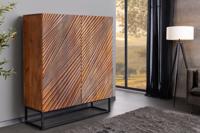 Massief Highboard ART 120cm Bruin Mango Hout 3D Design Zwart Metaal - 45304