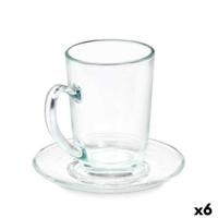 Kopje met schoteltje Vivalto Transparant Glas 200 ml (6 Stuks)