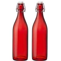 Set van 2x stuks rode giara waterflessen van 1 liter met dop - Decoratieve flessen