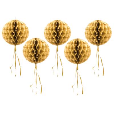 Decoratie bol - 5x - gold - 30 cm - crepe papier - versiering - feestversiering