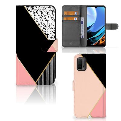 Xiaomi Redmi 9T | Poco M3 | Book Case | Zwart Roze Vormen