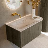Badmeubel Mondiaz Kurve-Dlux | 85 cm | Meubelkleur Shadow | Wastafelkleur Nata | Solid surface | Wasbak linker zijde spoelbak | Zonder kraangat(en)