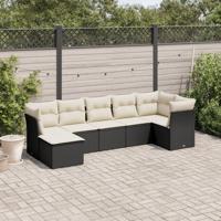 7-delige Loungeset met kussens poly rattan zwart