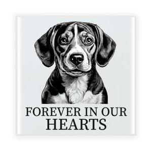 Herdenkings cadeau tegel - hondenliefhebber - Beagle hond - zwart/wit - keramiek - 15 x 15 cm
