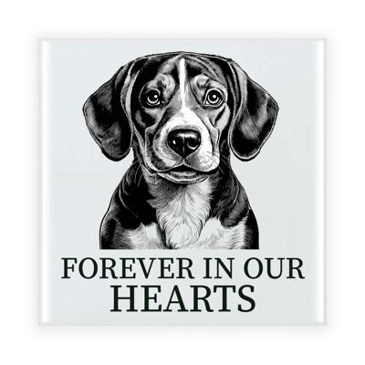 Herdenkings cadeau tegel - hondenliefhebber - Beagle hond - zwart/wit - keramiek - 15 x 15 cm