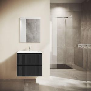 Adema Prime Blend Badkamermeubelset - 60x55x46cm - 1 rechthoekige keramische wasbak wit - 1 kraangat - 2 lades - rechthoekige spiegel - mat zwart SW892641/SW804530/SW724610