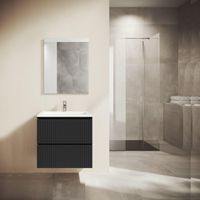 Adema Prime Blend Badkamermeubelset - 60x55x46cm - 1 rechthoekige keramische wasbak wit - 1 kraangat - 2 lades - rechthoekige spiegel - mat zwart SW892641/SW804530/SW724610