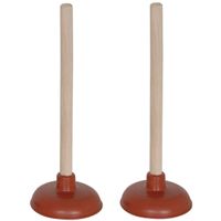 Robuuste gootsteen ontstopper/plopper - 2x - hout/rubber - 14 x 32 cm