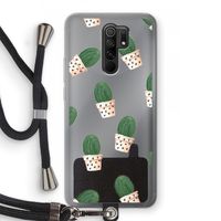 Cactusprint roze: Xiaomi Redmi 9 Transparant Hoesje met koord