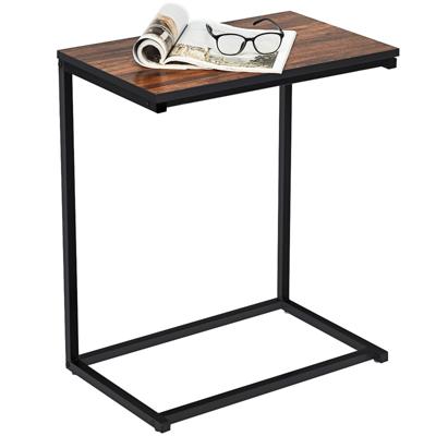 Bijzettafel Laptoptafel Sofatafel Notebooktafel Thuis C-Vormige Tafel Metaal en Hout 55 x 35 x 65 cm Bruin