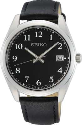 Seiko analoog zwart leer SUR461P1 herenhorloge