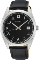 Seiko analoog zwart leer SUR461P1 herenhorloge - thumbnail