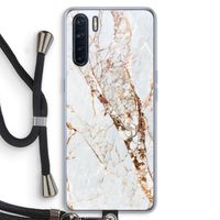 Goud marmer: Oppo A91 Transparant Hoesje met koord