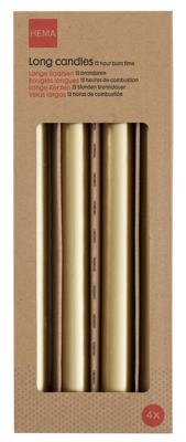HEMA Lange huishoudkaarsen Ø2.2x29 goud - 4 stuks (goud)