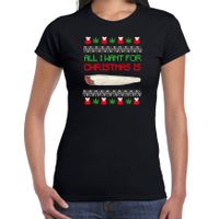 Foute Kersttrui/t-shirt voor dames - All I want for Christmas is wiet - zwart - joint