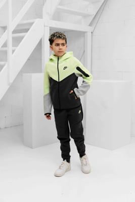 Nike Tech Fleece Trainingspak Kids Lichtgroen/Donkergrijs - Maat 140 - Kleur: DonkergrijsLichtgroen | Soccerfanshop
