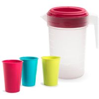 Water/limonade schenkkan 2 liter met 12x kunststof glazen voordeelset - Schenkkannen - thumbnail