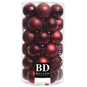 37x stuks kunststof kerstballen donkerrood 6 cm inclusief kerstbalhaakjes