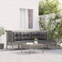 5-delige Loungeset met kussens poly rattan grijs