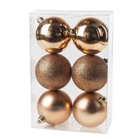 6x Kunststof kerstballen glanzend/mat koperkleurig 8 cm kerstboom versiering/decoratie   -