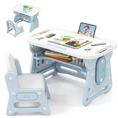 Kindertisch met Stoel & Kantelbaar Whiteboard in Hoogte Verstelbare Kindersitgroep Blauw