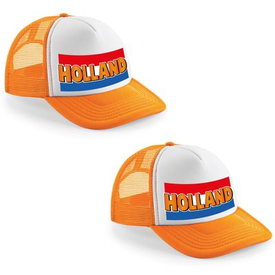 4x stuks oranje/ wit Holland vlag snapback cap/ truckers pet dames en heren - Koningsdag/ EK/ WK pet