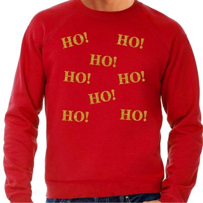 Foute Kersttrui/sweater voor heren - hohohohoho - rood - glitter goud - Kerstfeest