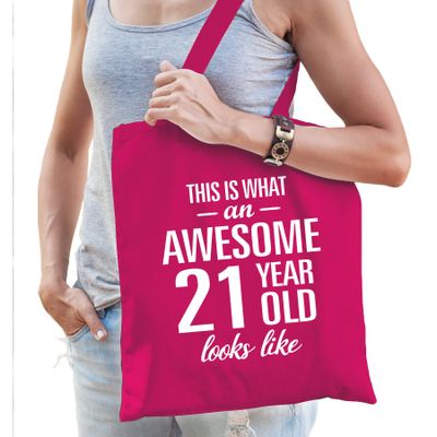 Awesome 21 year / geweldig 21 jaar cadeau tas roze voor dames