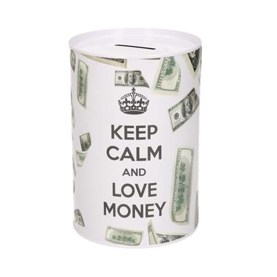 Spaarpot blik dollar biljetten - keep calm - 10 x 15 cm