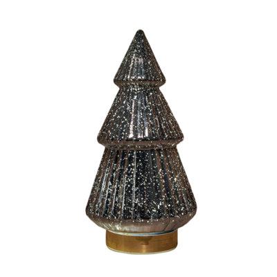 Kerstboompje glas 10led op batterij met timer 28.5x15 cm metallic antraciet - Annas collection