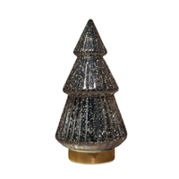 Kerstboompje glas 10led op batterij met timer 28.5x15 cm metallic antraciet - Annas collection