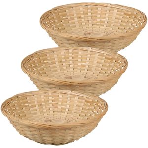 Broodmand rond - 3x - bamboe hout - D22 cm - mandje rotan/riet