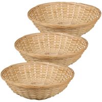 Broodmand rond - 3x - bamboe hout - D22 cm - mandje rotan/riet