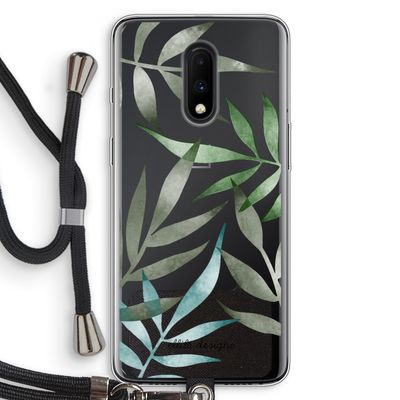 Tropical watercolor leaves: OnePlus 7 Transparant Hoesje met koord