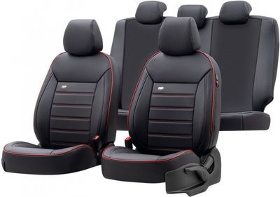 otoM stoelhoezenset Premium leer/textiel zwart/rood 11 delig otoM stoelhoezenset Premium leer/textiel zwart/rood 11 delig