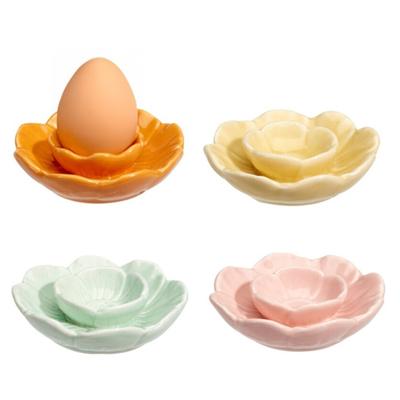 Eierdopjes Bloem - set van 4x - multi kleuren - porselein - 9 x 2 cm