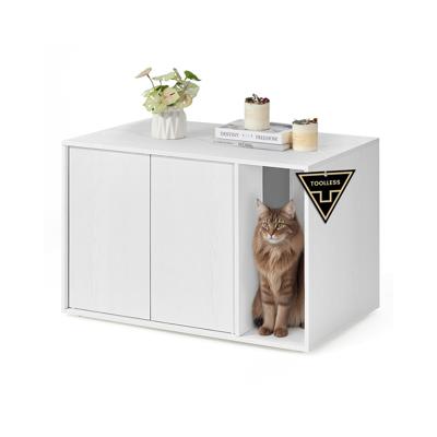Kattenbak kast met push to open deuren en bijzettafel functie, Sneeuwwit