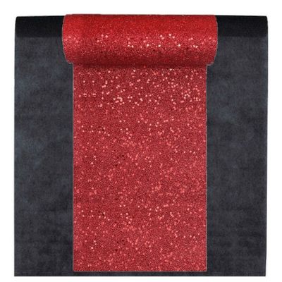 Feest tafelkleed met glitter tafelloper - op rol - zwart/rood - 10 meter