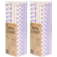 Papieren drinkrietjes - 200x - lila / paars - 20 cm