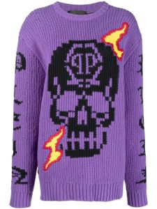 Philipp Plein pull SKull en maille intarsia - Violet